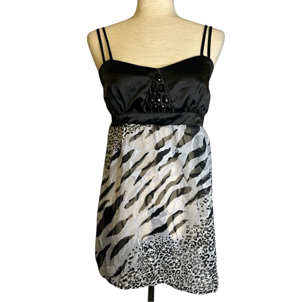 Topia Babydoll Cami Tunic Y2K Vintage Leopard Zebra Retro Mod Rocker Coquette L